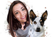 Custom Colored Style Owner with Pet Caricature with Watercolor Background