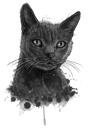 Caricatura de gato de acuarela negra personalizada especial para regalo de amantes de los gatitos