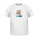 Caricatura de pareja impresa en camiseta en estilo coloreado