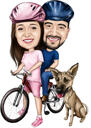 زوجان مع ركوب دراجة مغامرة مع خلفية مخصصة بأسلوب ملون كهدية