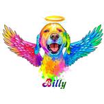 Retrato conmemorativo de perro arcoíris con alas de ángel