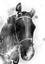 Акварельный графитовый портрет лошади по фотографиям