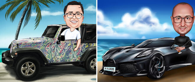 Homme Caricature Voiture