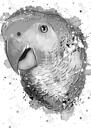 Portrét papouška grafitového ve stylu akvarelu z fotografie