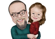 Caricatura capului și umerilor tatălui și fiicei din fotografii în stil colorat