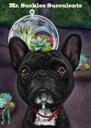 Fransk bulldog karikatyrporträtt från foton i färgstil för husdjursälskare present