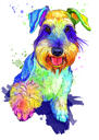 Fox Terrier Dog Breed Caricature Portrait in Full Body Bright Watercolor Style from Photo