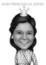 Persona che indossa Royalty Crown Cartoon Ritratto in stile bianco e nero