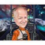Portret de caricatură astronaut din fotografii cu fundal spațial