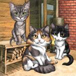 Arka Planlı Fotoğraflardan Kediler Grubu Karikatürü
