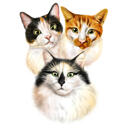 Caricatura de dibujos animados en color de 3 gatos de fotos