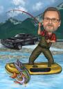 Man on Boat in River Custom Caricature