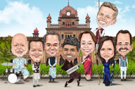 Family Musician Caricature with Drums and Trumpet