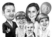 Zwart-wit familieportret van cartoons van foto's