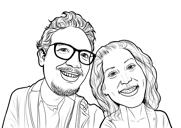 Caricatura de casal exagerada engraçada de fotos em estilo de contorno