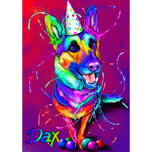 German Shepherd Party Caricature Portrait in Watercolor Style with Colored Background