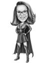 Caricatura di supereroe in bianco e nero