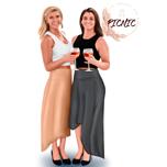 Two Persons Wine Lovers Portrait Drawing in Full Body Color Style from Photos