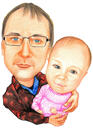 Tēva un meitas galva un pleci karikatūra no fotogrāfijām krāsainā stilā