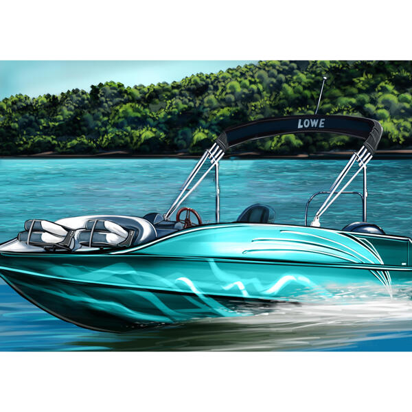 Regalo personalizado de caricatura de barco de fotos dibujadas a mano en estilo coloreado con fondo