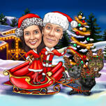 Couple with Pets Christmas Caricature