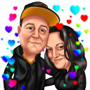 Custom Anniversary Caricature with Hearts