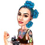 Карикатура на женщину-татуировщика в цветном стиле