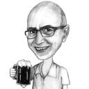 Person med øl tegneseriekarikatur i sort / hvid stil fra foto