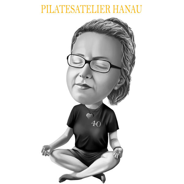 Dessin de dessin animé de fille de méditation de yoga dans le style noir et blanc