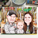 Famille avec enfants caricature colorée avec fond sur toile