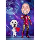 Superheld karikatuur met hond