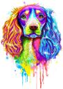 Englannin cockerspanieli koirarodun karikatyyri Rainbow-akvarellityyliin valokuvasta