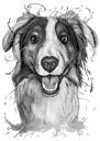 Watercolor Grayscale Australian Shepherd Caricature Portrait