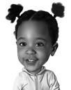 Retrato de dibujos animados de bebé en estilo digital en blanco y negro de fotos