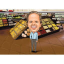 High Exaggerated Full Body Person Caricature from Photos for Retail Trade Workers