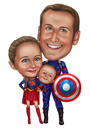 Lielas galvas Mazi ķermeņi Ģimenes supervaroņu karikatūra no fotoattēliem