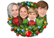 Caricatura de grupo de Natal em guirlanda de Natal