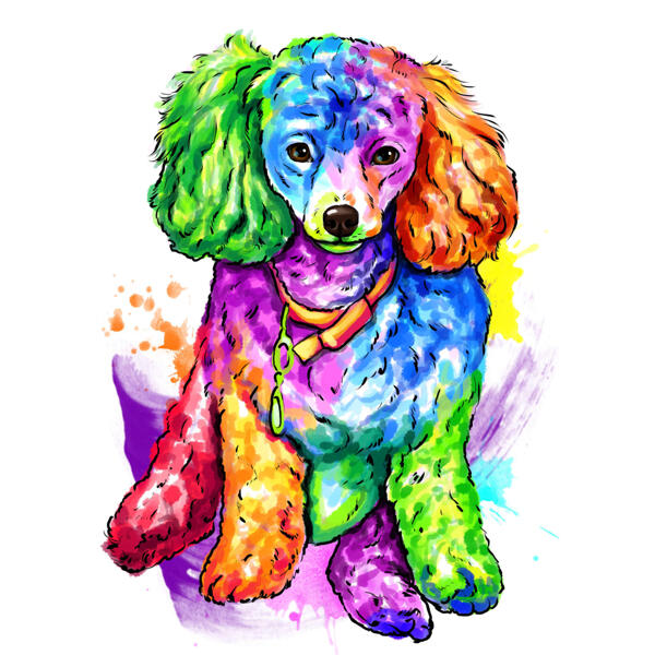 Colorful Watercolor Full Body Poodle Caricature Art from Photos
