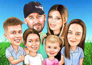 Isikupärastatud pere ühevärvilise taustaga fotodelt koostatud karikatuuridega
