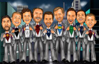 Caricatura del logotipo de superhéroe de los padrinos de boda