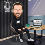 Caricatura personalizada de apresentador de podcast: desenho animado personalizado para podcaster