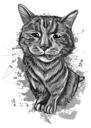 Портрет графитового кота в полный рост, стиль акварели