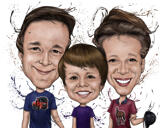 Retrato de caricatura de grupo de tres personas en estilo acuarela de fotos
