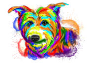 Hund tegning portræt akvarel regnbue stil