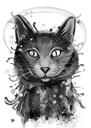 Cat Loss Portrait - akvarel kočka kreslení s halo