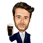 Caricatura de estilo de color personalizado - Persona con jarra de cerveza para regalo personalizado