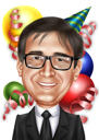 30 Years Anniversary Birthday Color Style Caricature with Balloons and Confetti