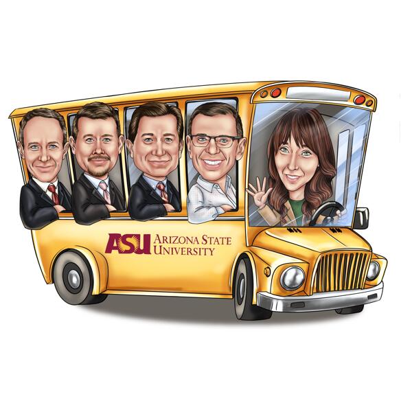 Komanda autobusa karikatūrā no fotoattēla