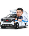 Man in Car with Props Caricature
