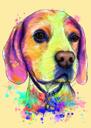 Beagle Dog Portrait Caricature in Watercolor Style with Bright Background